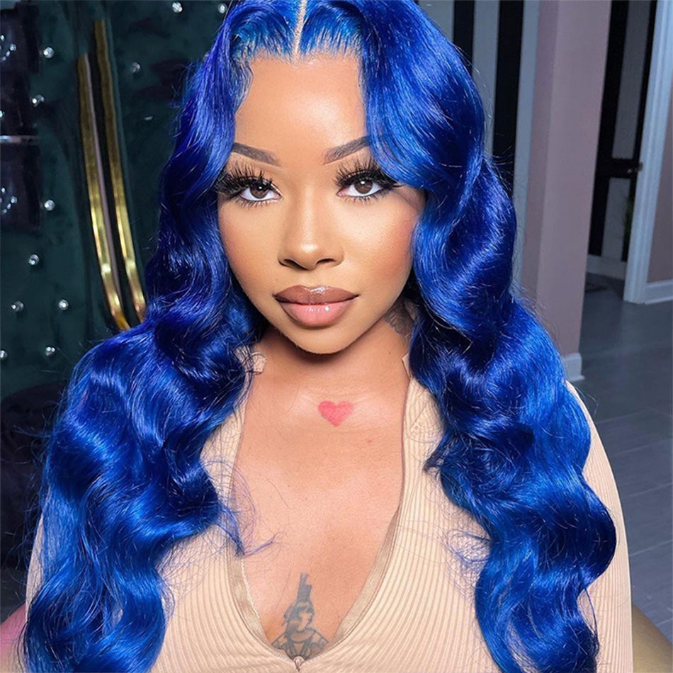 Hot Star 180% Density Blue Colored 13x4 13x6 HD Transparent Lace Front Human Hair Wigs