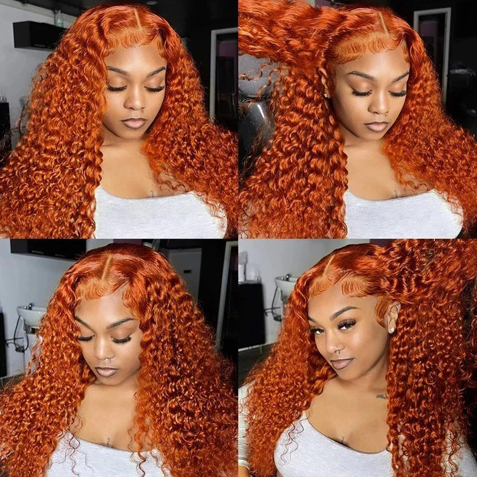 Hot Star 180% Density Ginger Orange Colored HD Transparent 5x5 13x6 Lace Closure Front Wig 6x4 Glueless Ready To Go Deep Wave Human Hair Wig