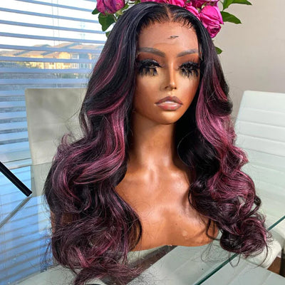Hot Star Balayage Purple With Black 5x5 13x6 Lace Front Closure Wig 4x6 Glueless Ready To Go Human Hair Wigs