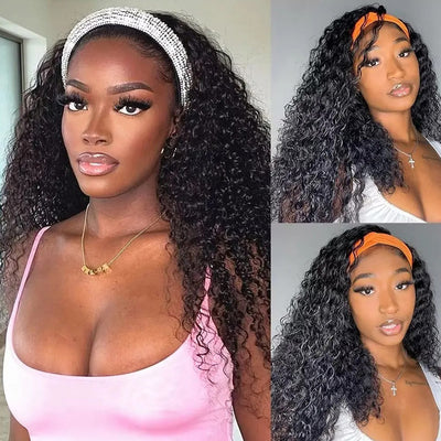 Hot Star 180% Density Kinky Curly Human Hair Headband Wig For Black Women Glueless Brazilian Remy Full Machine Made Hair