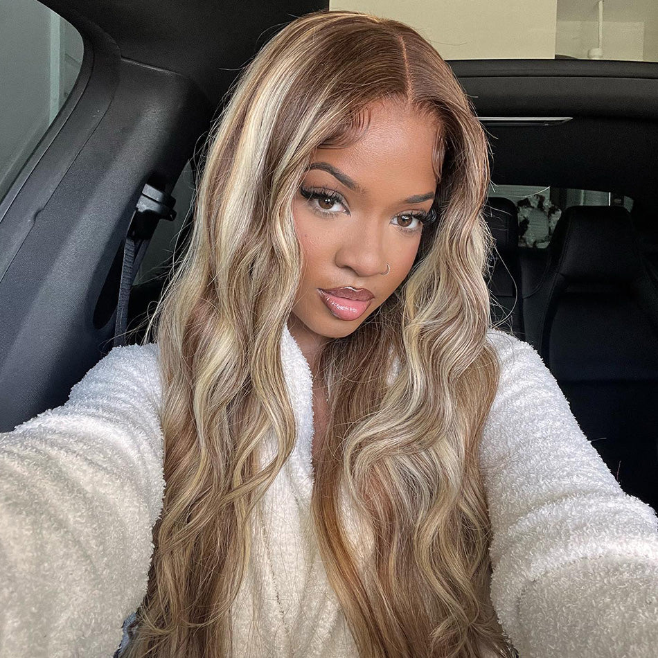 Hot Star Customized Ombre Highlight Blonde With Brown Colored HD Transparent 13x4 13x6 Lace Front Human Hair Wigs