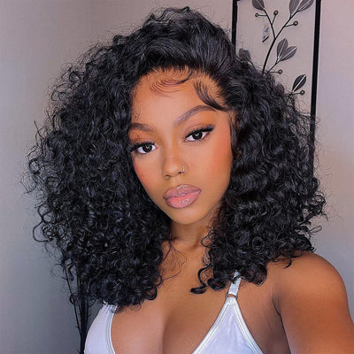 Hot Star 180% Density HD Transparent 13x6 Lace Front Curly Bob Human Hair Wigs