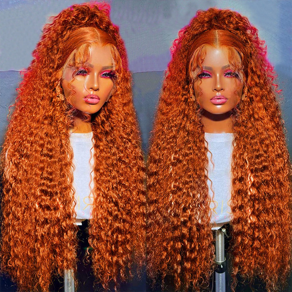 Hot Star 180% Density Ginger Orange Colored HD Transparent 5x5 13x6 Lace Closure Front Wig 6x4 Glueless Ready To Go Deep Wave Human Hair Wig