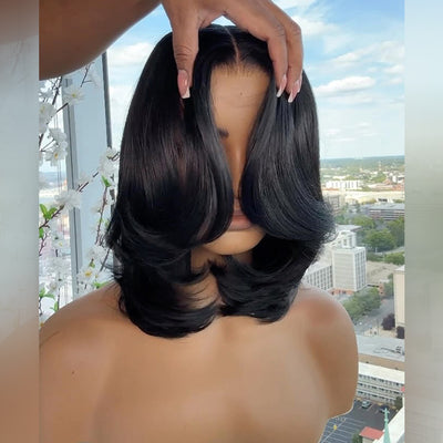 Hot Star Trendy Side Part Layered Cut Blowout Bob Glueless Lace Wig