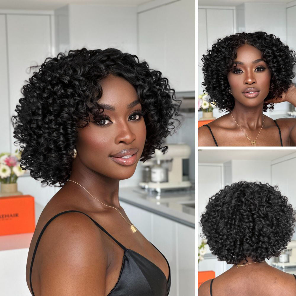 Hot Star Retro Curly Human Hair Wig With Bangs