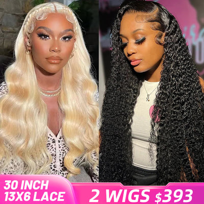 [2 Wigs 13x6 Lace]613 Blonde Colored +Natural Black Colored 13x6 Lace Front Human Hair Wig