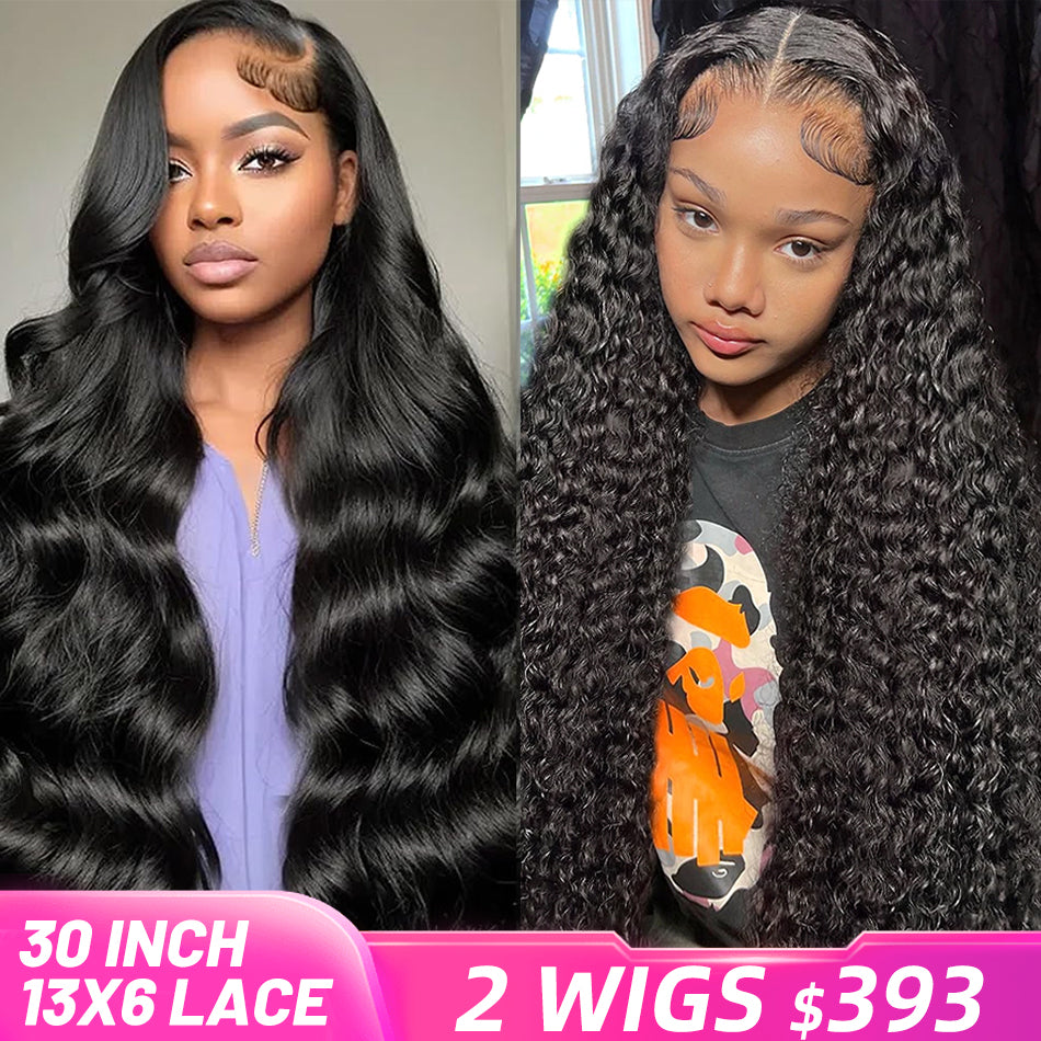 [2 Wigs 13x6 Lace]Natural Black Colored +Natural Black Colored 13x6 Lace Front Human Hair Wig