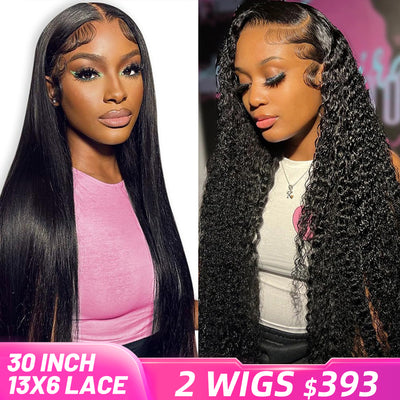 [2 Wigs 13x6 Lace]Natural Black Colored +Natural Black Colored 13x6 Lace Front Human Hair Wig