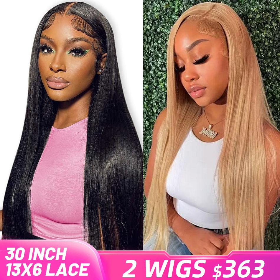 [2 Wigs 13x6 Lace]Natural Black Colored +Honey Blonde #27 Colored 13x6 Lace Front Human Hair Wig