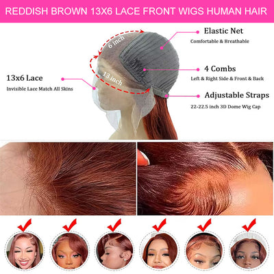 Hot Star Hairstylist Works 13x4 HD Lace Front Bouclés Perruques de Cheveux Humains 33 # Auburn Rougeâtre Brun Coloré Perruques