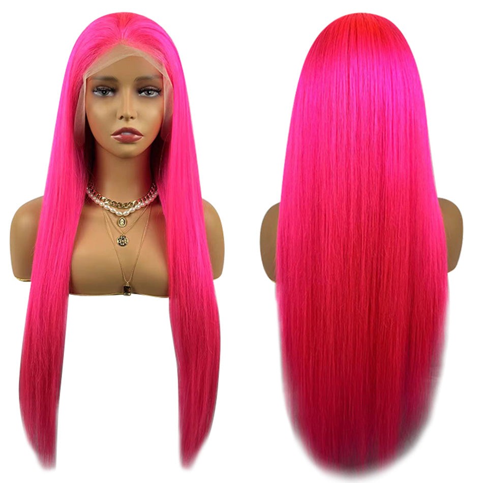 Hot Star Special Customized Rose Red Colored HD Transparent 13x4 13x6 Lace Front Human Hair Wigs