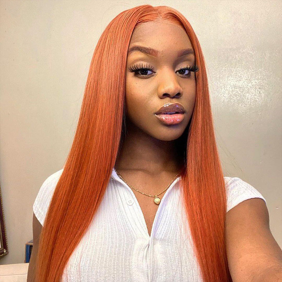 Super Deal ! Hot Star Ginger Orange Colored 13x6 Lace Front Human Hair Wigs