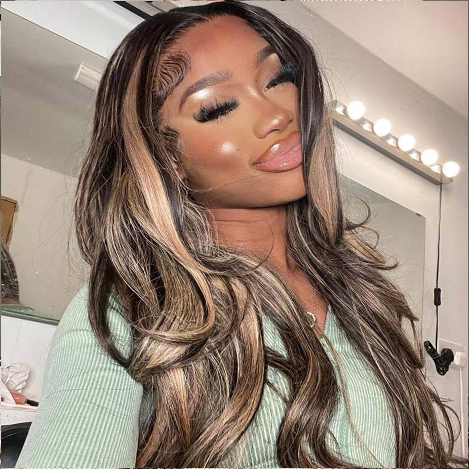 Hot Star 180% Density Highlight 1B/27# Colored Invisiable Undetectable HD 5x5 13x4 Full Lace Frontal Closure Wig Body Wave