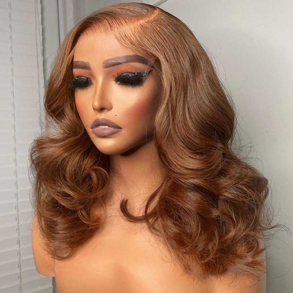Hairstyle Works Elegant Short 180% Density Light Honey Brown Colored 13x4 Lace Frontal Human Hair Wigs Dora