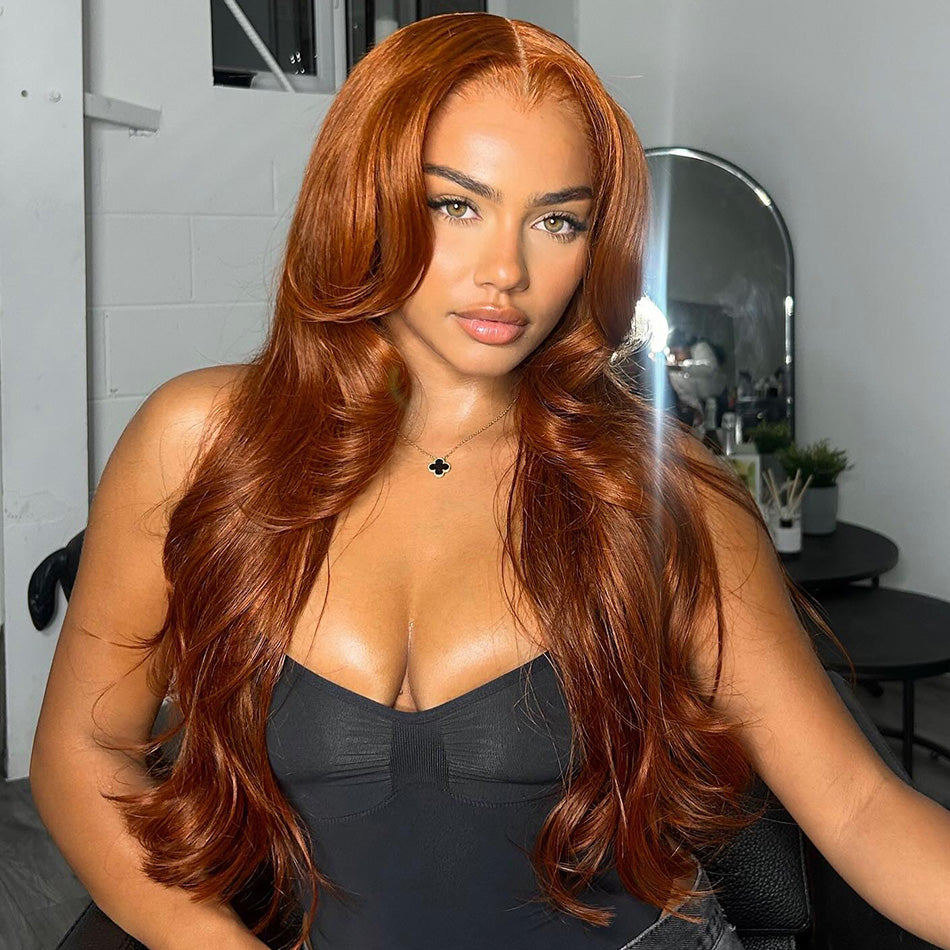 Hot Star 180% Density Auburn Ginger Colored 5x5 13x6 Lace Closure Front Wig 6x4 Glueless Ready To Go Human Hair Wigs Body Wave