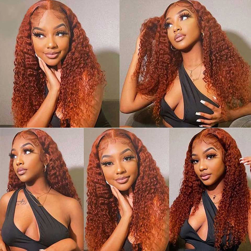 Hot Star Ginger Orange Colored 5x5 13x6 Lace Front Closure Wig Curly 4x6 Glueless Ready To Go Human Hair Wigs