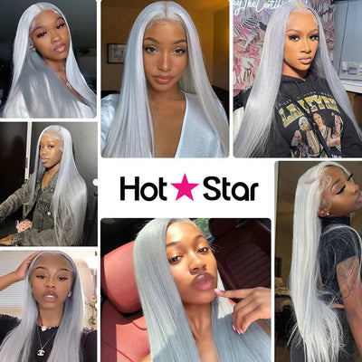 Silver Gray Colored 13x6 Lace Front Human Hair Wigs Transparent 13x4 Straight Lace Frontal Wig For Women