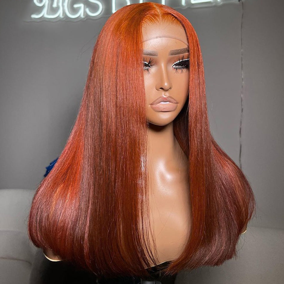 Hot Star Hairstylist Works Ginger Orange Colored Pre Plucked Ready To Wear 4x6 Glueless Closure 13x6 Lace Front Human Hair Wigs