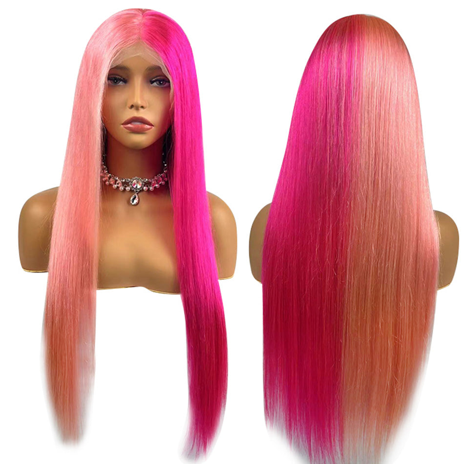 Hot Star 180% Density Custom Wig Highlight Rose Pink Colored 13x4 13x6 HD Transparent Lace Frontal Human Hair Wigs Brazilian Straight Hair
