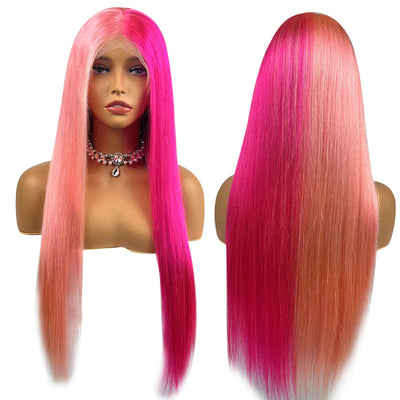 Hot Star 180% Density Custom Wig Highlight Rose Pink Colored 13x4 13x6 HD Transparent Lace Frontal Human Hair Wigs Brazilian Straight Hair
