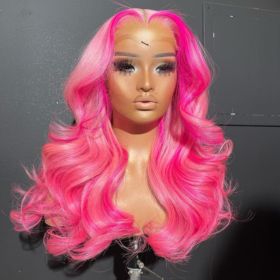 Hot Star Customized 180% Density Balayage Pink With Rose Colored 13x4 13x6 Lace Front Human Hair Wigs
