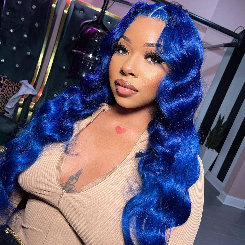 Hot Star 180% Density Blue Colored 13x4 13x6 HD Transparent Lace Front Human Hair Wigs