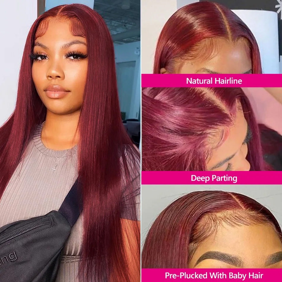 SUPER DEAL ! Hot Star 99J Burgundy HD Transparent 13x6 Lace Front Human Hair Wigs 6x5 Glueless Ready Go Wig