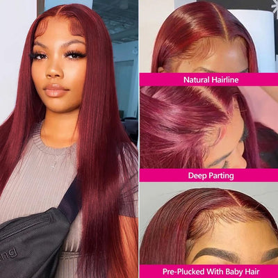 SUPER DEAL ! Hot Star 99J Burgundy HD Transparent 13x6 Lace Front Human Hair Wigs 6x5 Glueless Ready Go Wig
