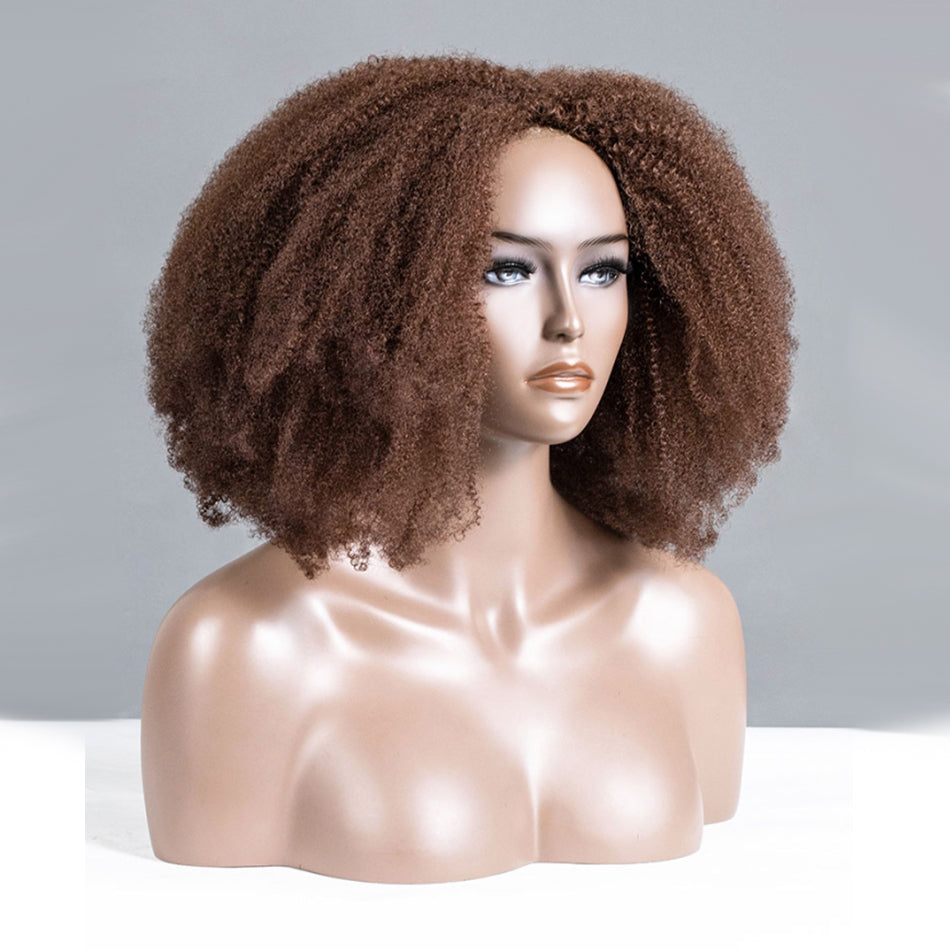 Hot Star Coily Kinky Curly Brown Colored 3 In 1 Half Wig ( Can be weared in half wig / headband wig / ponytail )