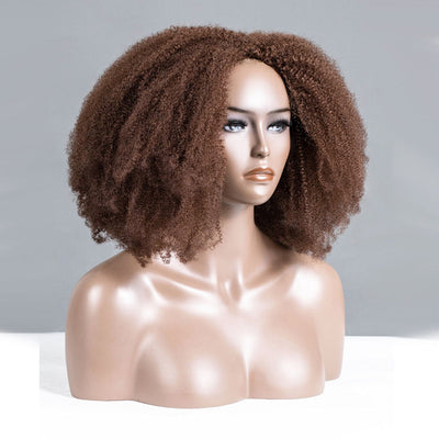 Hot Star Coily Kinky Curly Brown Colored 3 In 1 Half Wig ( Can be weared in half wig / headband wig / ponytail )