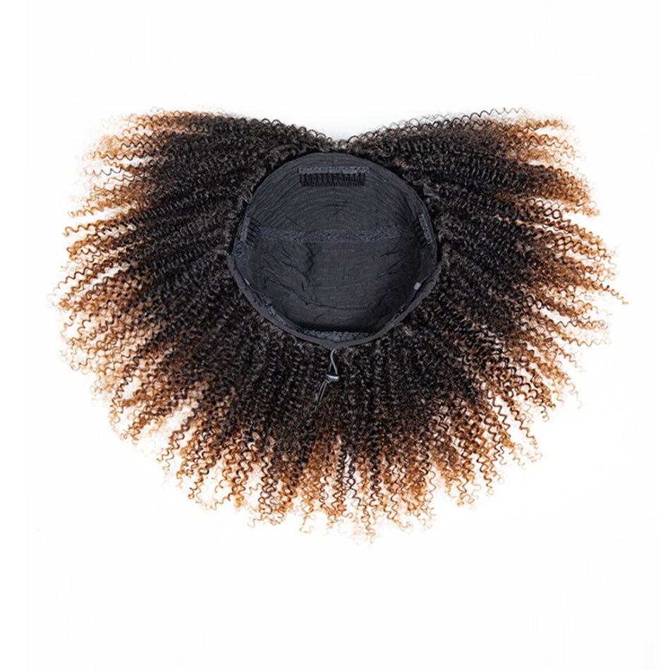 Hot Star Dip-dyed Coily Curly Ombre Brown Colored 3 In 1 Half Wig ( Can be weared in half wig / headband wig / ponytail )