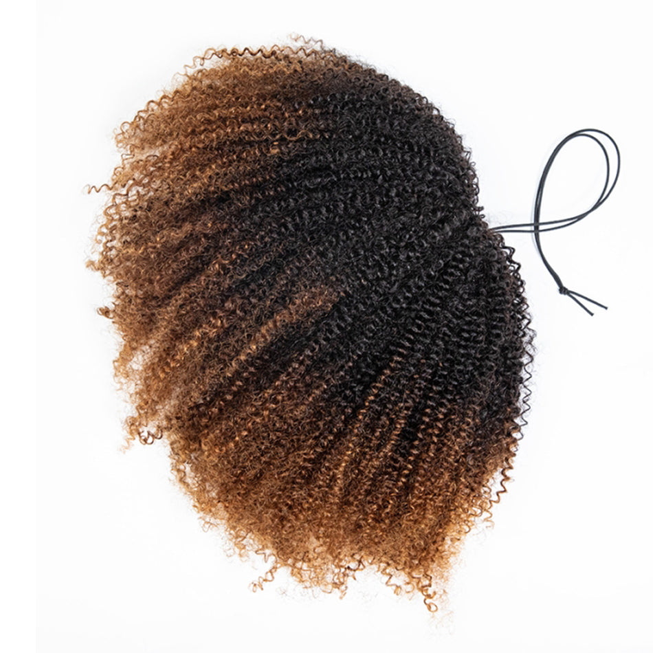 Hot Star Dip-dyed Coily Curly Ombre Brown Colored 3 In 1 Half Wig ( Can be weared in half wig / headband wig / ponytail )