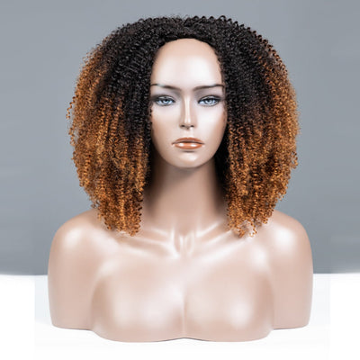 Hot Star Dip-dyed Coily Curly Ombre Brown Colored 3 In 1 Half Wig ( Can be weared in half wig / headband wig / ponytail )
