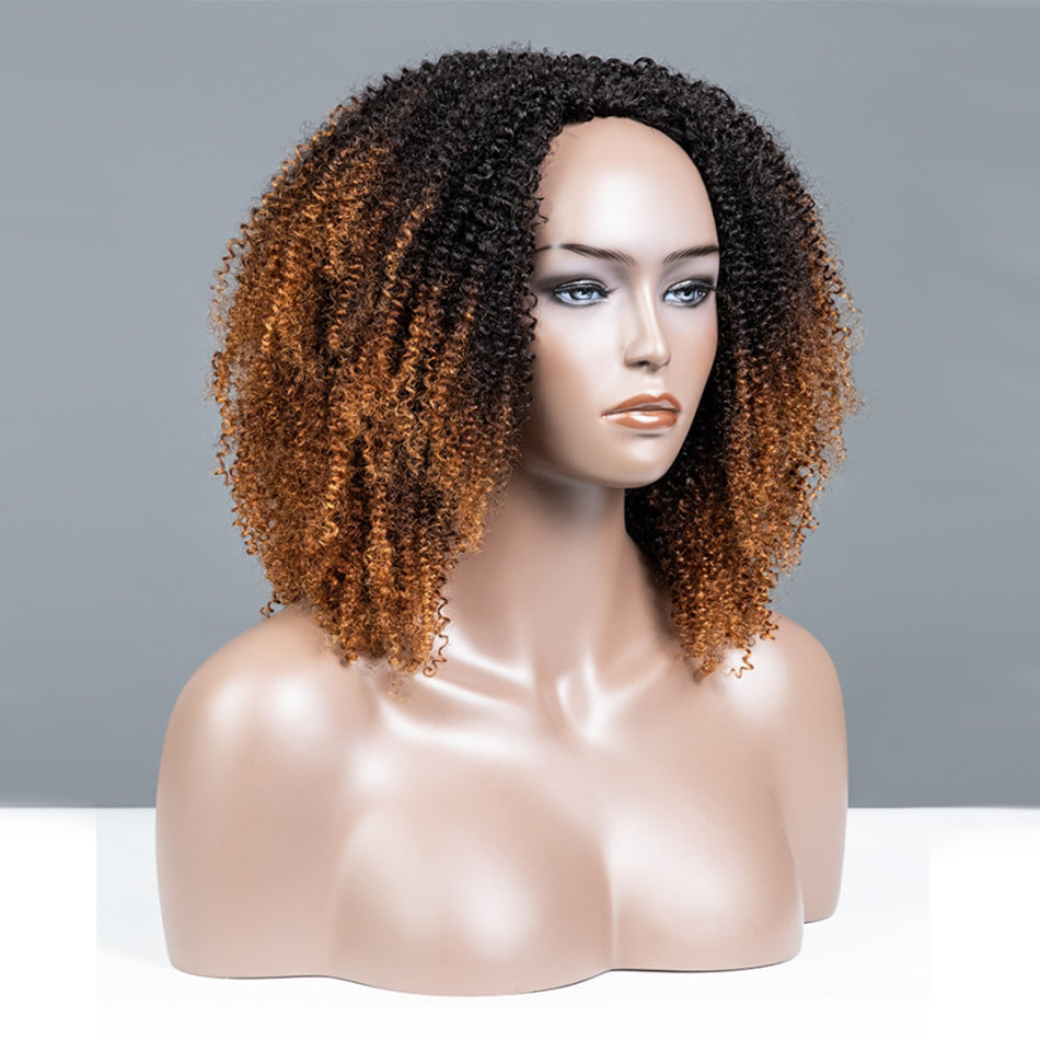 Hot Star Dip-dyed Coily Curly Ombre Brown Colored 3 In 1 Half Wig ( Can be weared in half wig / headband wig / ponytail )