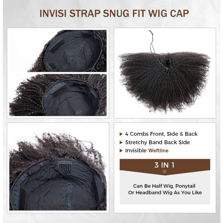 Coily / Kinky Curly 3 In 1 Half Wig ( Can be weared in half wig / headband wig / ponytail )