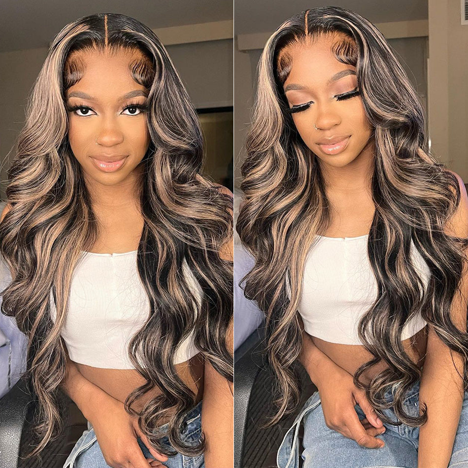 Hot Star 180% Density Highlight 1B/27# Colored Invisiable Undetectable HD 5x5 13x4 Full Lace Frontal Closure Wig Body Wave