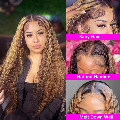 Hot Star Highlight Colored 5x5 13x6 Lace Front Closure Curly 4x6 Glueless Put On And Go Human Hair Wigs