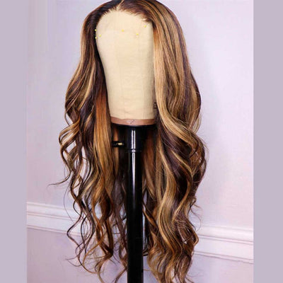 Hot Star 4/27# Highlight Colored 13x4 HD Transparent Lace Front Human Hair Wigs Brazilian Body Wave