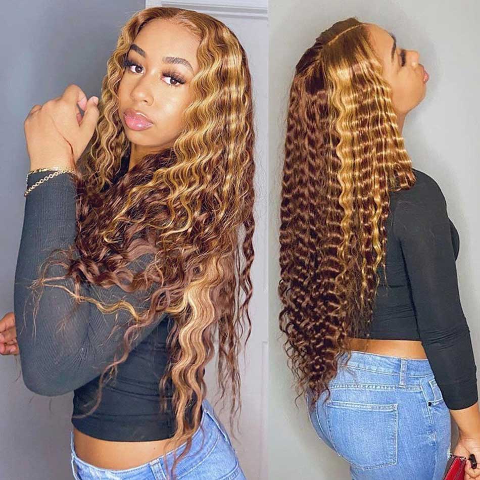 Hot Star Highlight Colored 5x5 13x6 Lace Front Closure Wig 4x6 Glueless Ready To Wear Human Hair Wigs Deep Wave