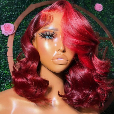 Hot Star 180% Density BOB Wigs Burgundy #99j Colored 13x4 Full Lace Frontal Brazilian Human Hair Loose Wave Wig