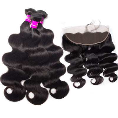 Hot Star Body Wave Human Hair 3 Bundles With 13x4 Full Frontal Lace 100% Remy Human Hair