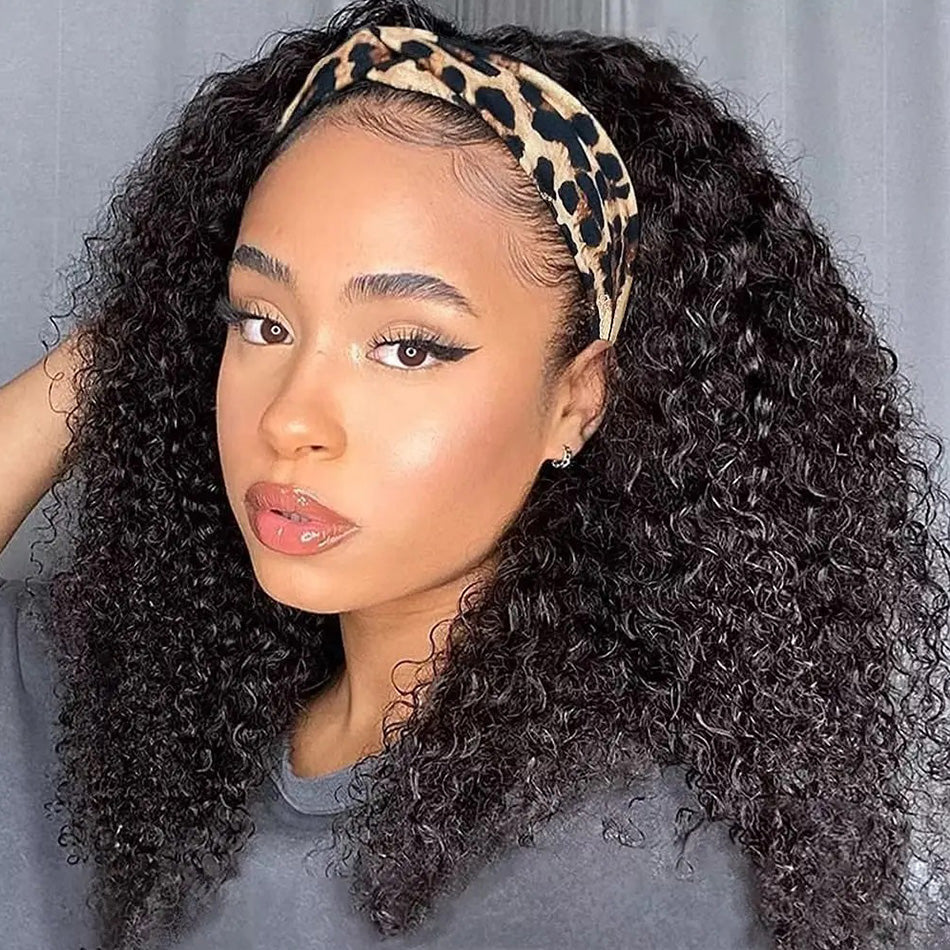 Hot Star 180% Density Kinky Curly Human Hair Headband Wig For Black Women Glueless Brazilian Remy Full Machine Made Hair