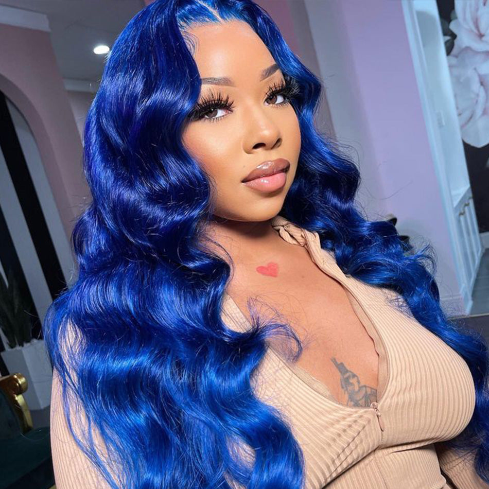 Hot Star 180% Density Blue Colored 13x4 13x6 HD Transparent Lace Front Human Hair Wigs