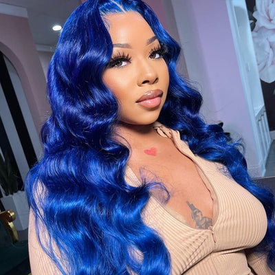 Hot Star 210% Density Klein Blue Colored 13x6 HD Transparent Lace Front Human Hair Wigs