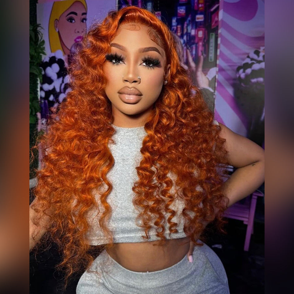 Hot Star 180% Density Ginger Orange Colored HD Transparent 5x5 13x6 Lace Closure Front Wig 6x4 Glueless Ready To Go Deep Wave Human Hair Wig