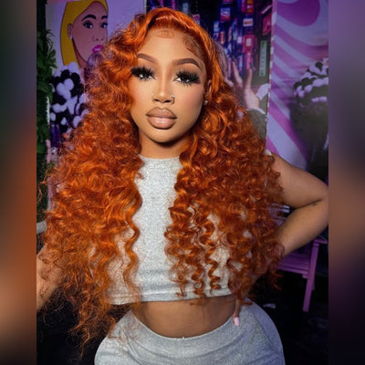 Hot Star 180% Density Ginger Orange Colored HD Transparent 5x5 13x6 Lace Closure Front Wig 6x4 Glueless Ready To Go Deep Wave Human Hair Wig