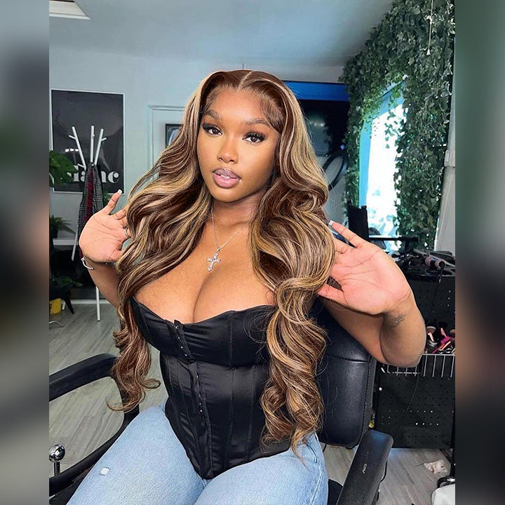 SUPER DEAL ! Hot Star 4/27# Highlight Colored 13x6 Lace Front Human Hair Wigs