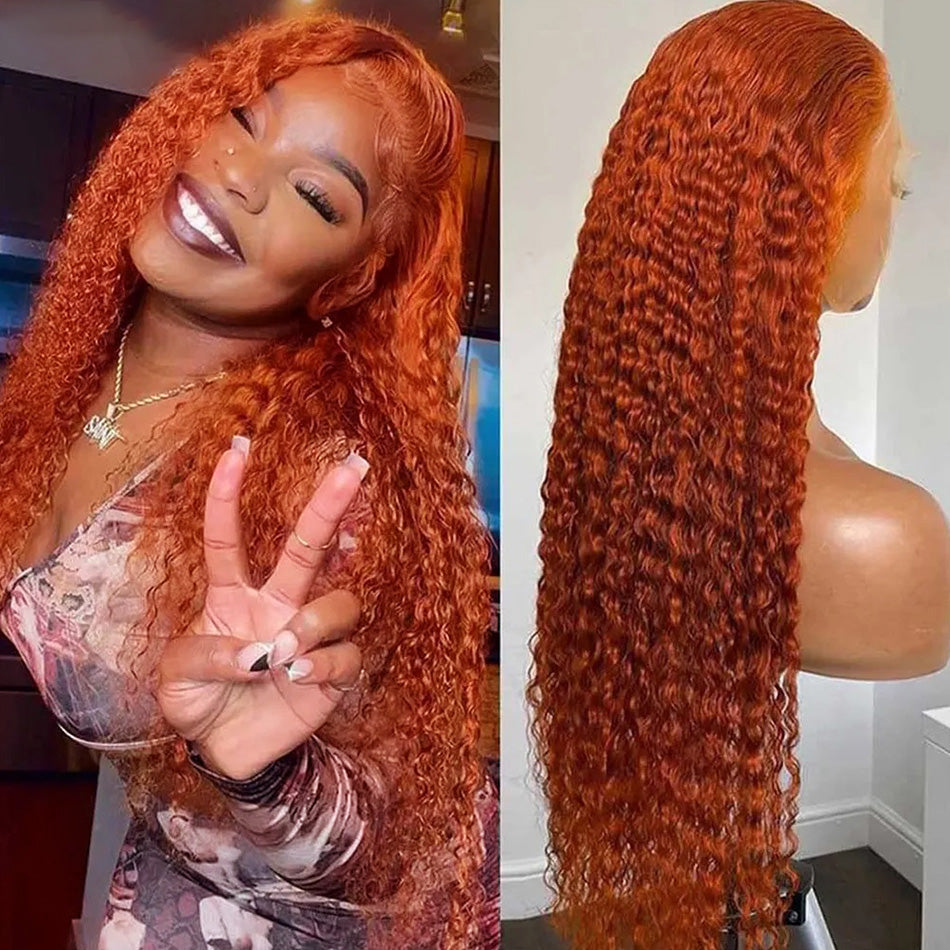 Hot Star Ginger Orange Colored 5x5 13x6 Lace Front Closure Wig Curly 6x4 Glueless Ready To Go Human Hair Wigs