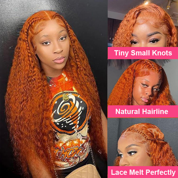 Hot Star 180% Density Ginger Orange Colored 5x5 13x6 Lace Front Closure Wig 6x4 Ready To Go Water Wave Human Hair Wig