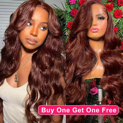 BOGO DEAL ! Hot Star Reddish Brown Color 13x6 Lace Front Human Hair Wig Body Wave